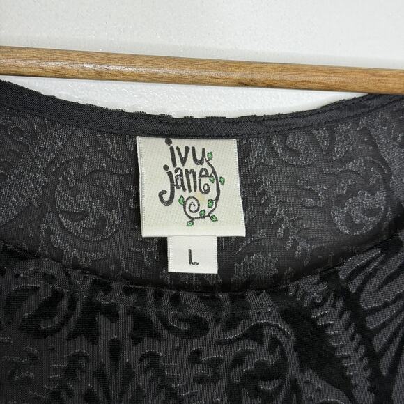 Ivy Jane Shirt Womens Large Black Velvet Burnout Lace Tunic Boho Made USA - Picture 4 of 9